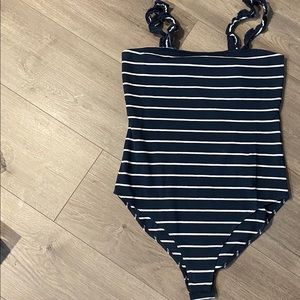 Navy & White Striped Frill Bodysuit